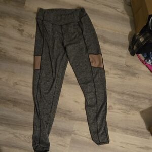 Sexy Yoga Pants Gray Leggings with Tan Accents